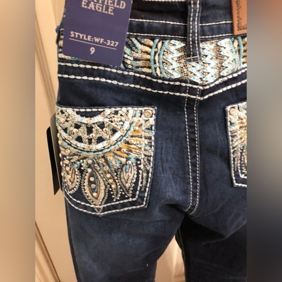 Beautiful embroidered sequined exposed stitching crystal studded blue jeans new - Picture 6 of 17